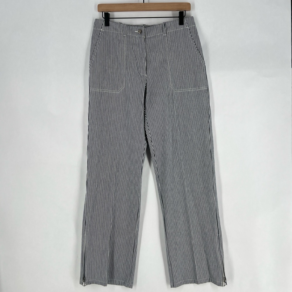 Norton Studio Twill Navy White Railroad Striped Ankle Zip Straight Leg Pants 8